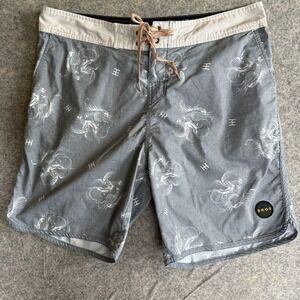 Howler Bros Board Shorts Mens 36 Gray Bird Print Stretch Surf Swim Trunks